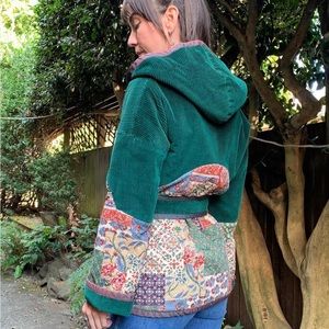 70s Vintage quilt patchwork coat hoodie